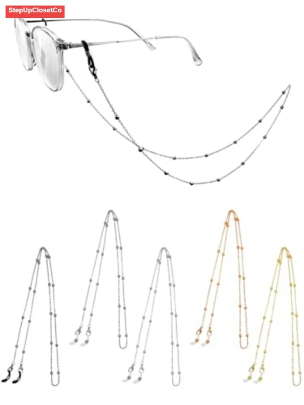 Beaded Eyeglass Chain for Women Men, Necklace Lanyard Glasses Strap, Non-Slip